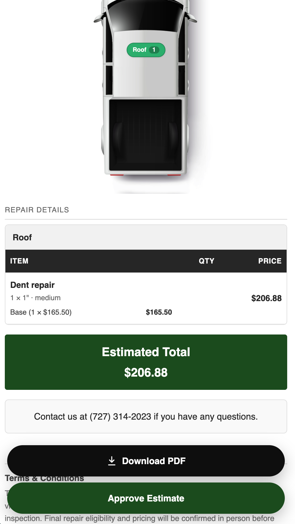 Customer-facing branded estimate page with an Approve Estimate button